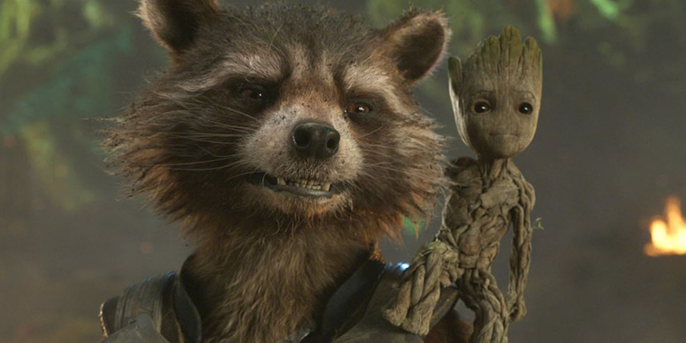 Rocket Racoon with Baby Groot on his shoulder in Guardians of the Galaxy Vol. 2