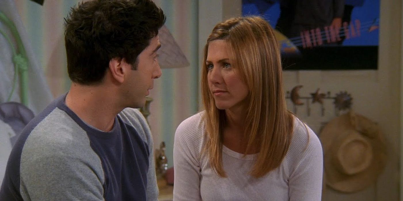 Ross and Rachel sitting together in Friends.