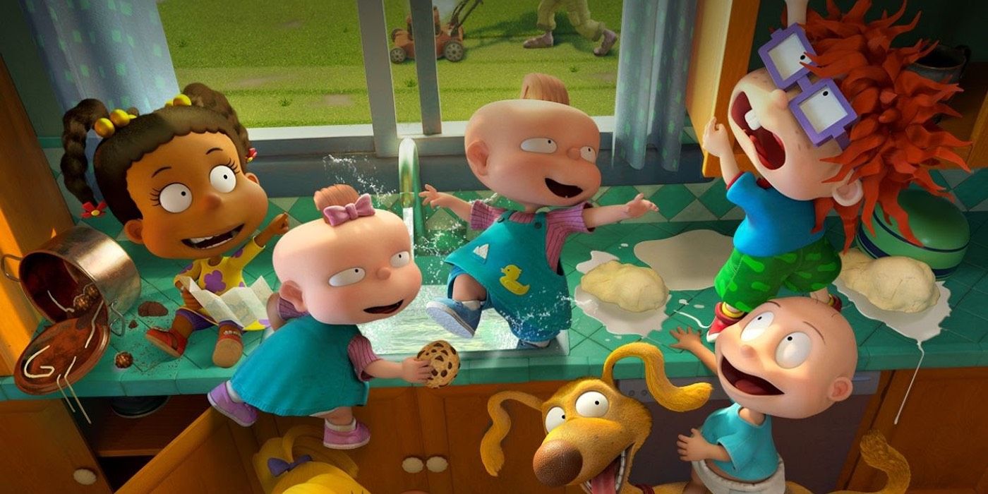 The Rugrats babies make a mess in the kitchen in the reboot