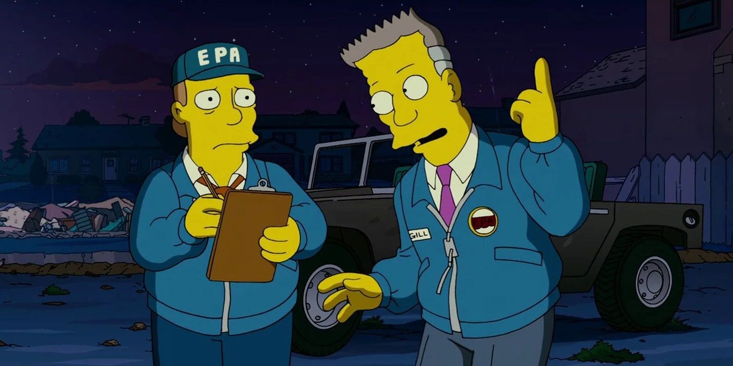 Russ Cargill and an EPA employee in The Simpsons Movie