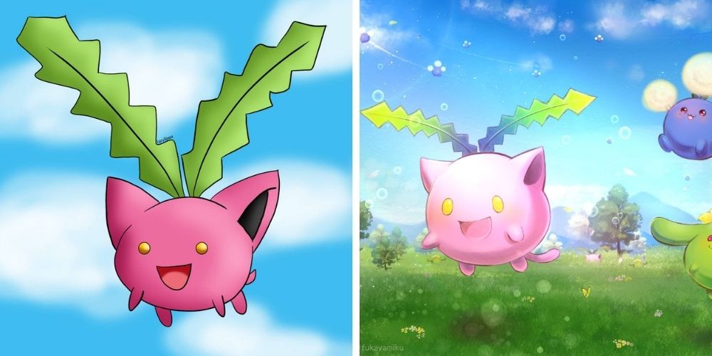 Two side by side images of Hoppip