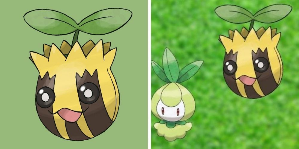Two side by side images of Sunkern from Pokemon