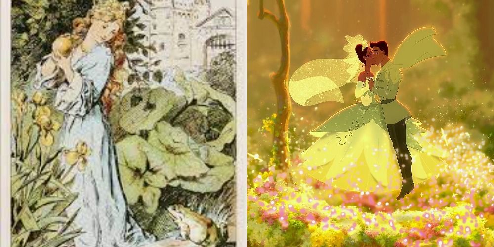 Disney's Princess and the Frog next to literary version of the character