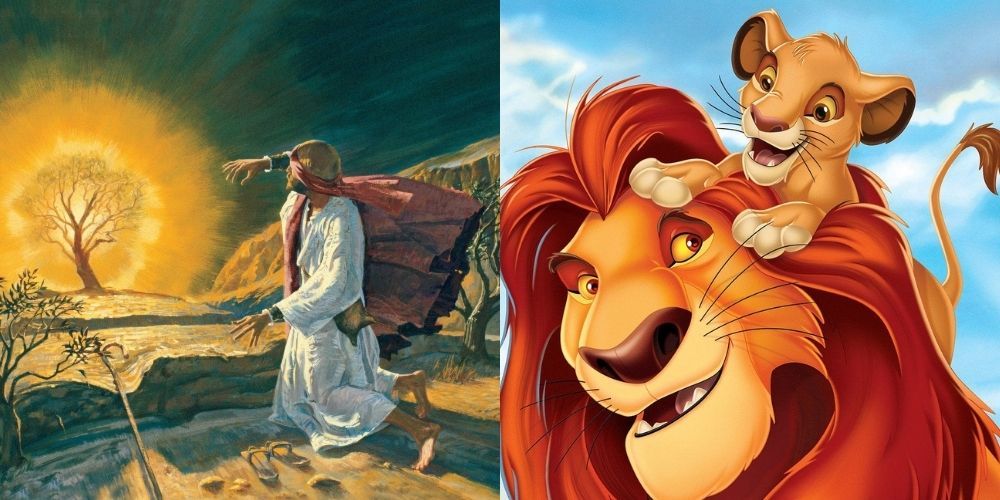 Literary version of Lion King next to image from the Disney movie.