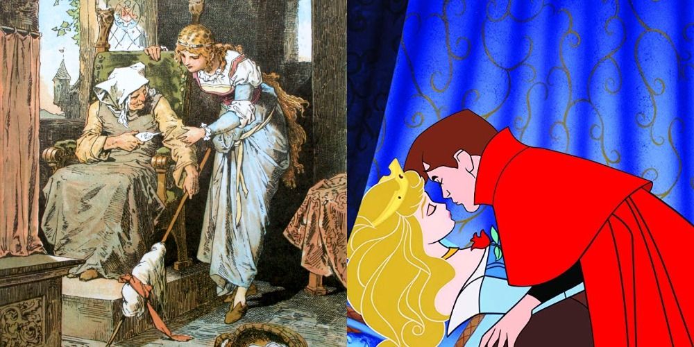 Literary version of Sleeping Beauty next to Disney version