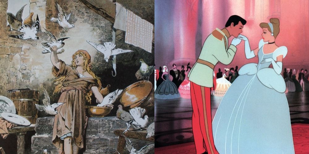 Image of Cinderella literary version next to Disney version