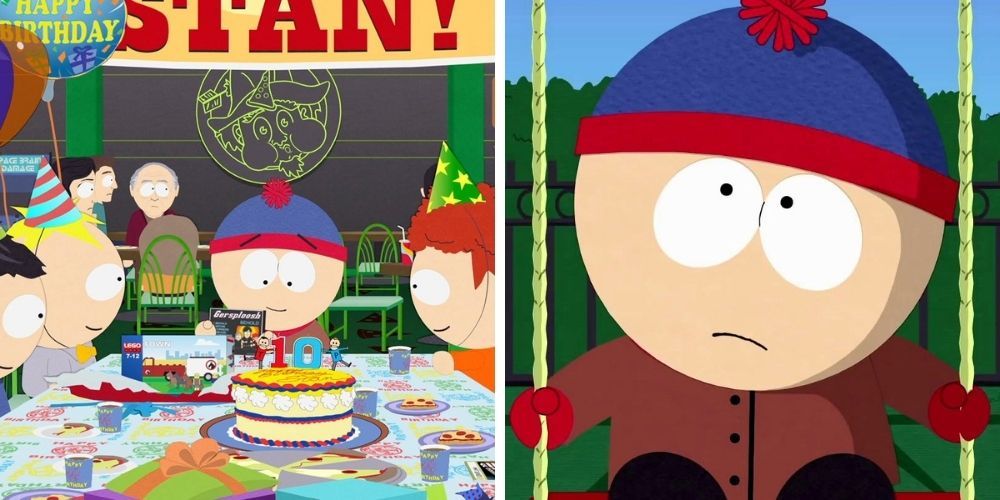 Split image of Stan at his birthday party and on a swing