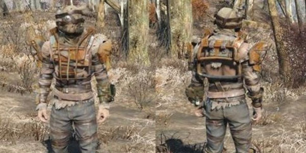 Character wearing the sack hood with straps in Fallout 76