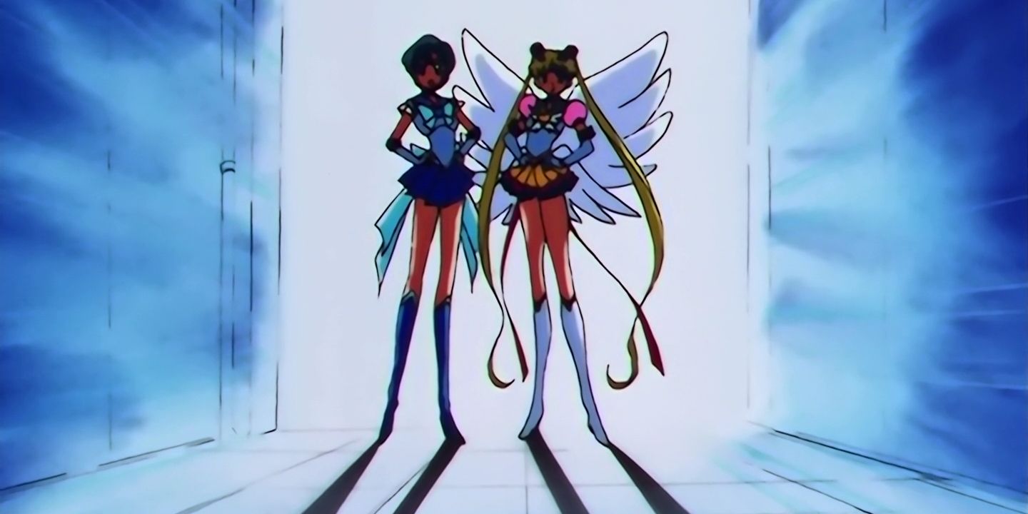 Sailor Mercury and Eternal Sailor Moon confront Aluminum Seiren in episode 185