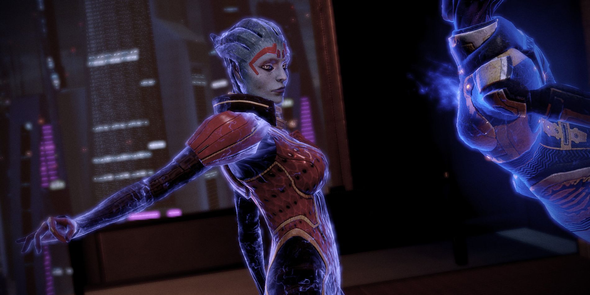 Samara uses her biotic powers in Mass Effect 2