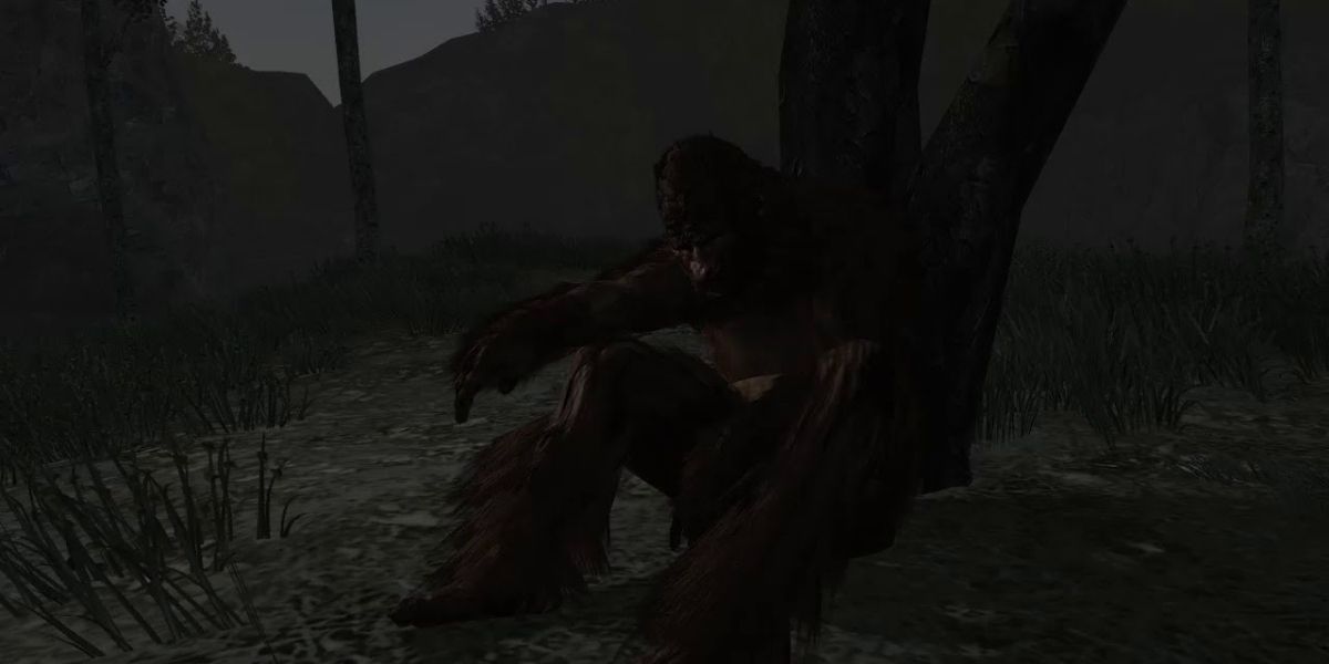 A sad Sasquatch sits alone under a tree in Red Dead Redemption