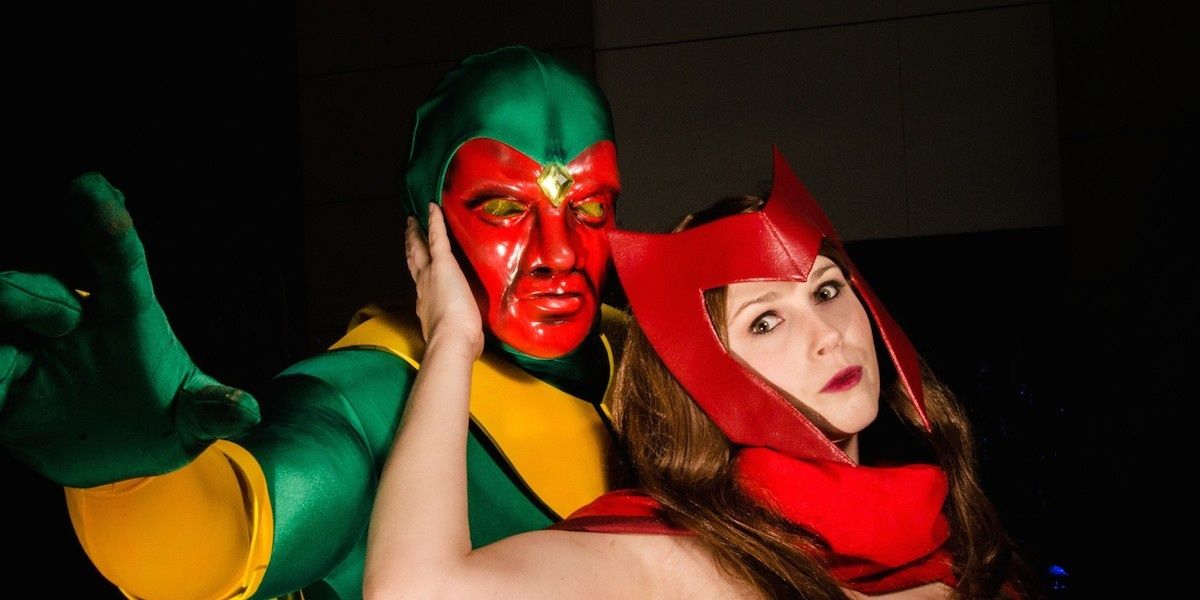 SuperKayce and Knightmage cosplaying as Scarlet Witch and the Vision