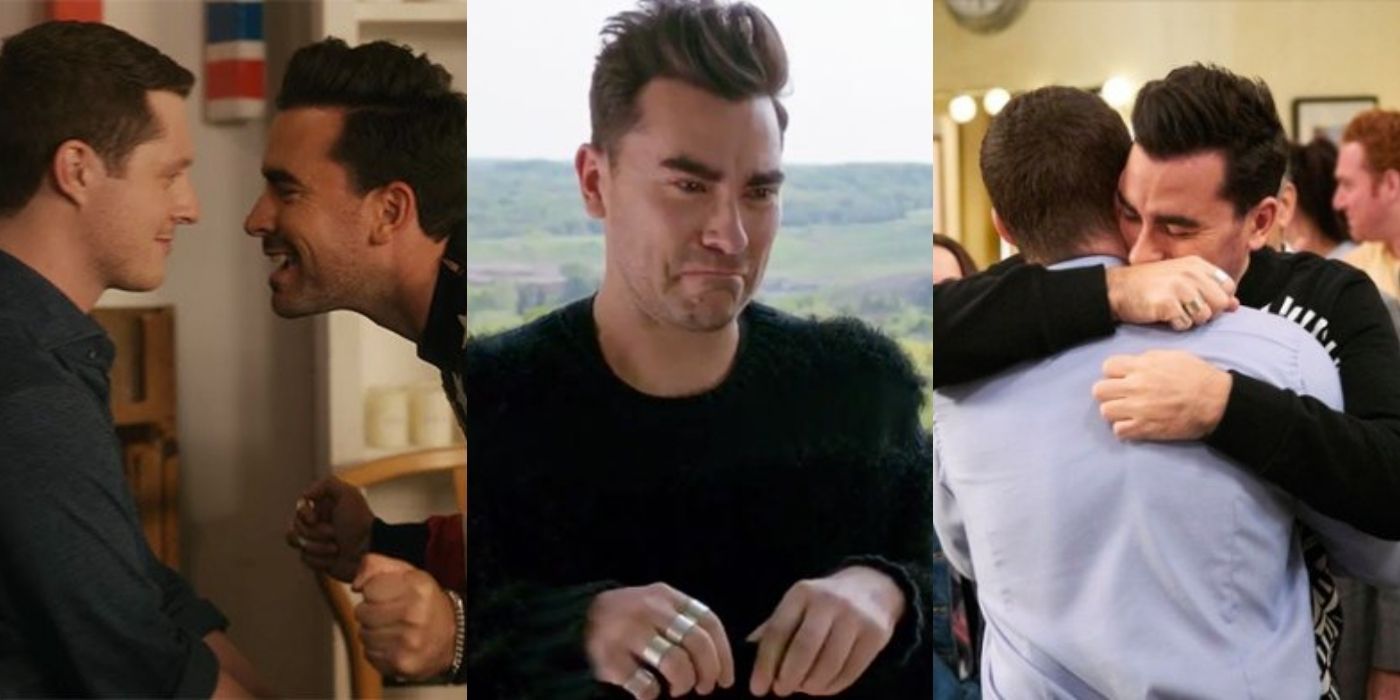 Schitts CA collage of images on Patrick and David in Schitt's Creek