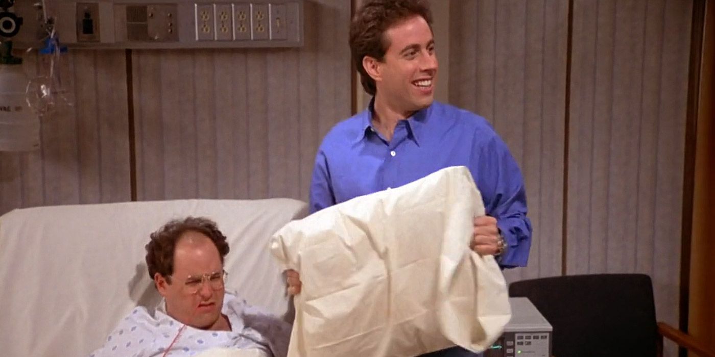 Jerry tries to smother George with a pillow in Seinfeld
