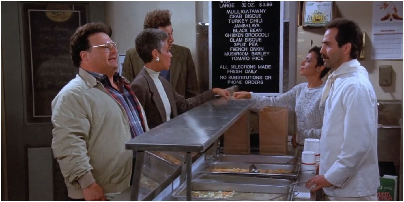 Newman walks into Yev Kassem's soup kitchen in Seinfeld