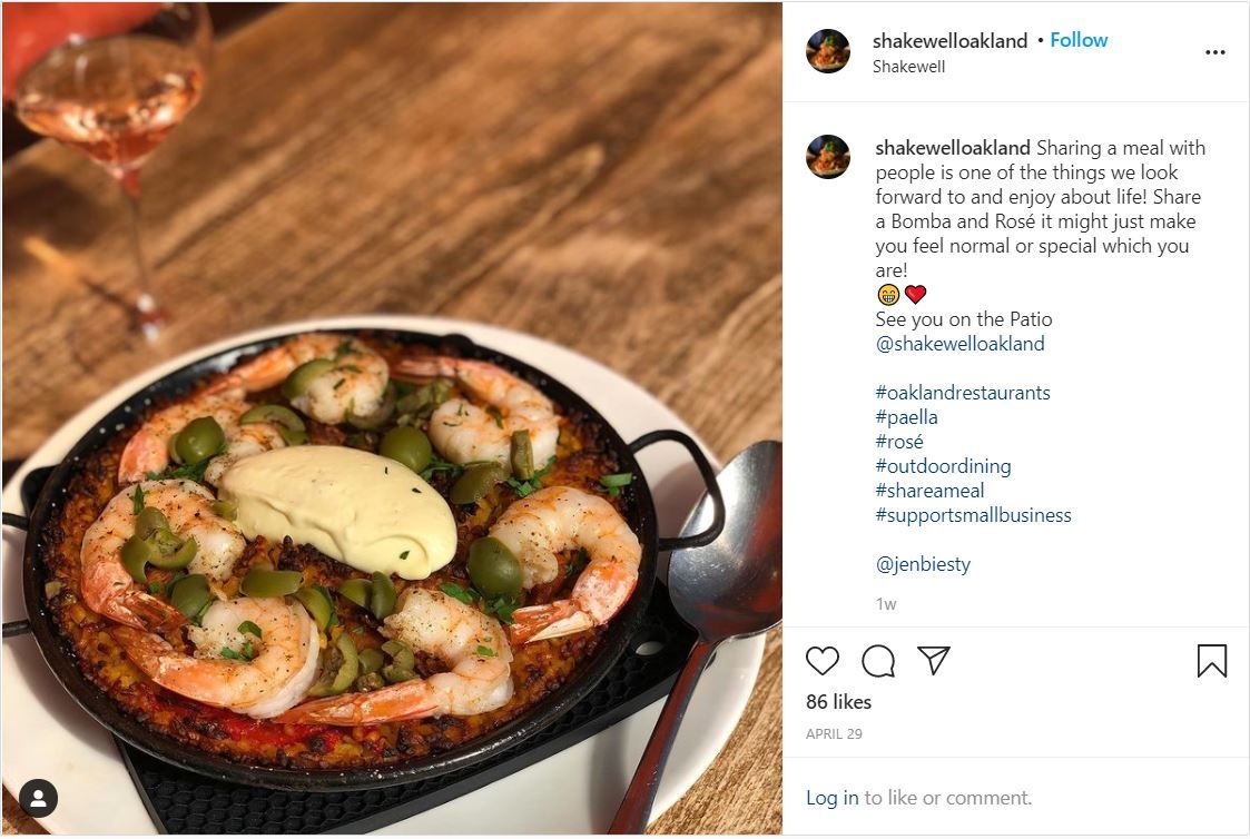Instagram Post from Jen Biesty's restaurant Shake Well Oakland.