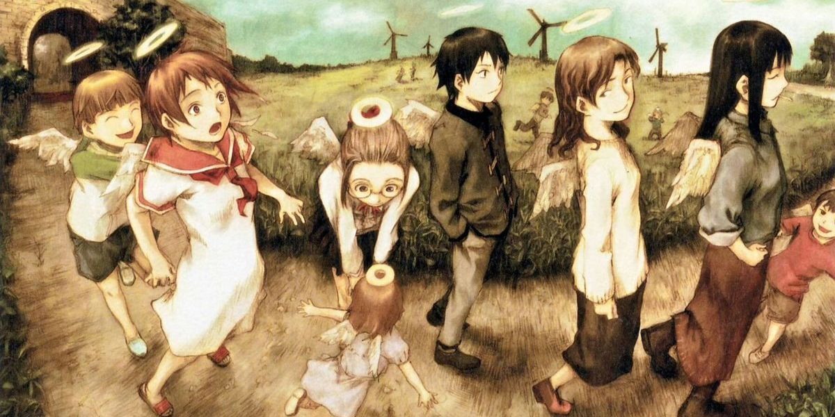 Artwork depicting the cast of Haibane Renmei