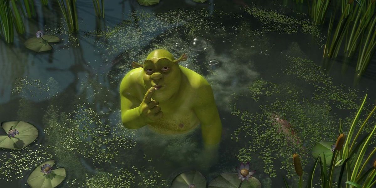 Shrek taking bath in the swamp in Shrek 