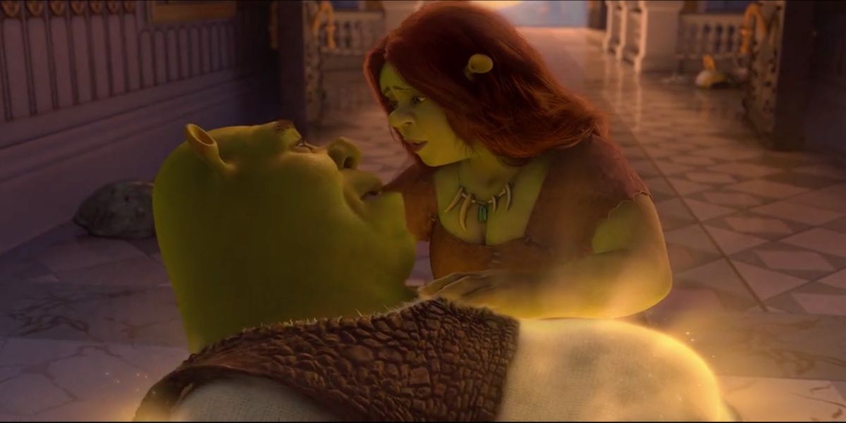 Shrek dying in Fiona's arm in Shrek Forever After