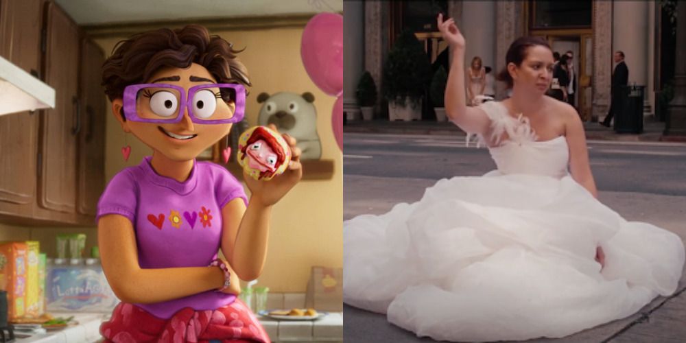 Side by side of Linda in Mitchells vs the Machines and Maya Rudolph in Bridesmaids