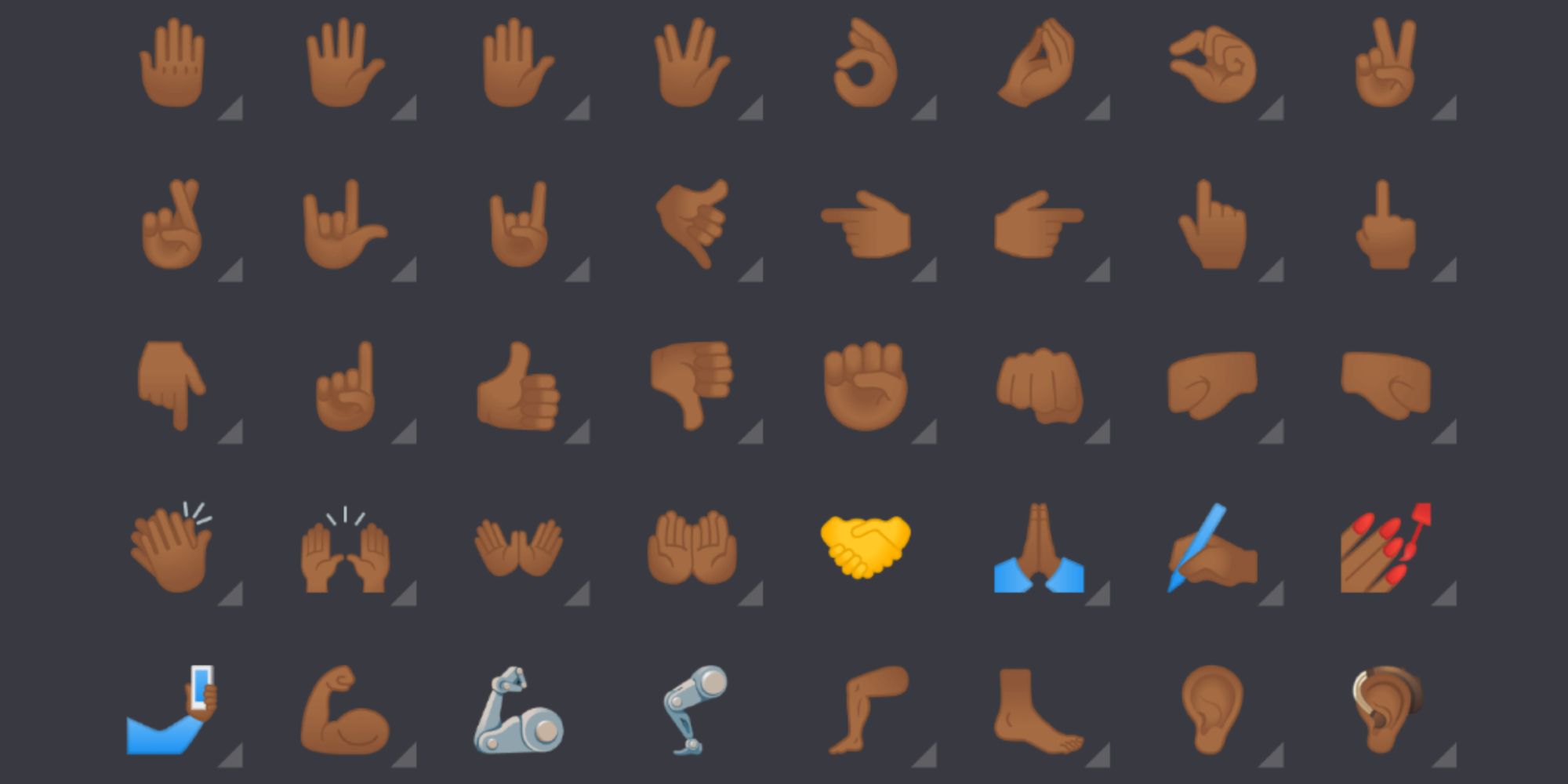 Skin tone options for emojis but not the handshake emoji