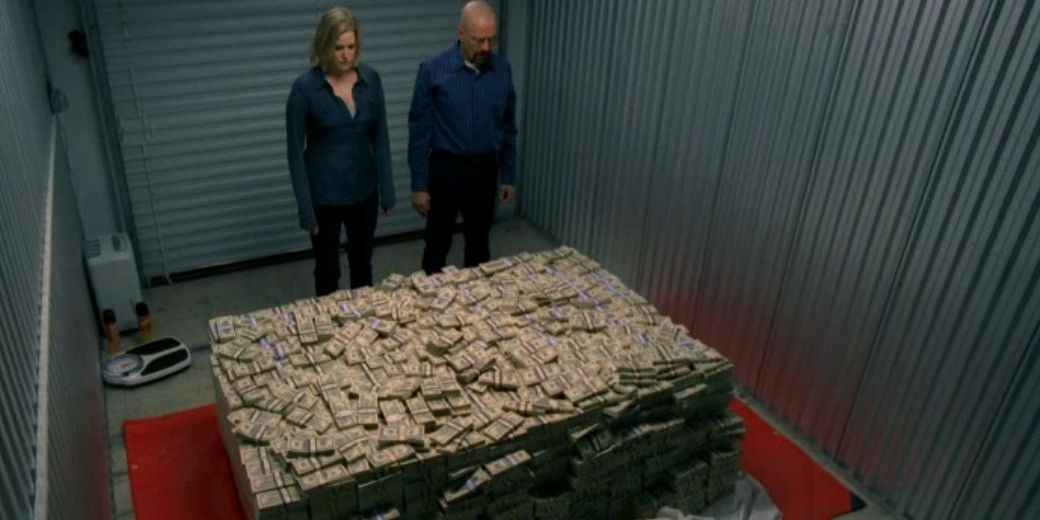Skyler and Walt marvel at the money they have made
