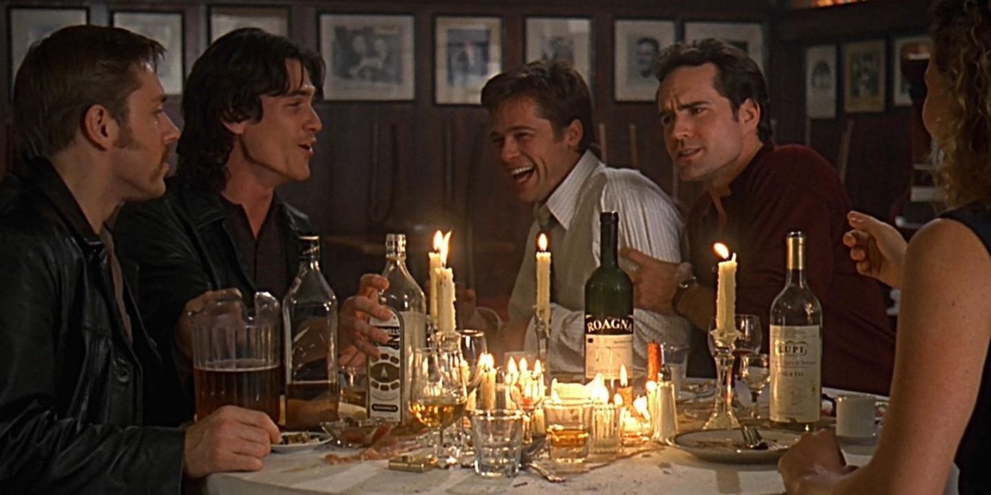 Brad Pitt, Jason Patric, Billy Crudup at dinner table in Sleepers