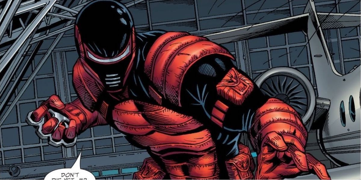 Spymaster breaks into a warehouse in Marvel comics