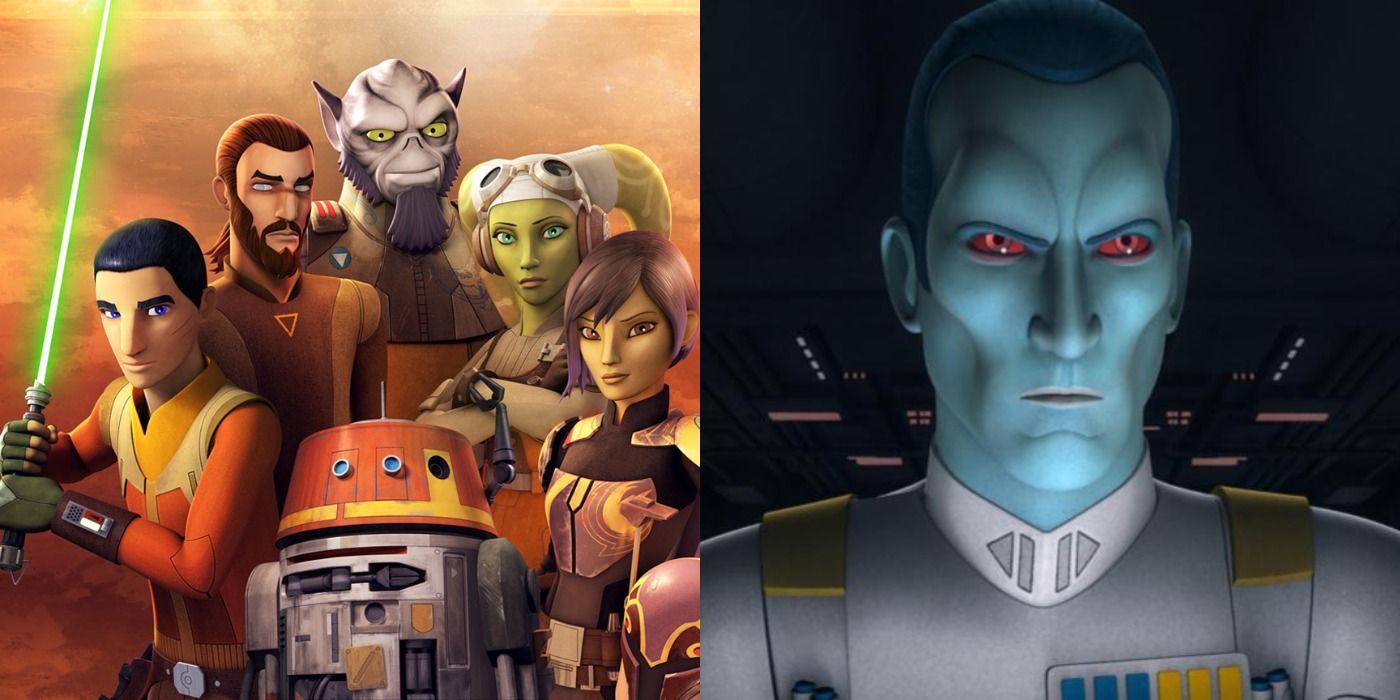 Star Wars Rebels Ghost Crew and Thrawn split image