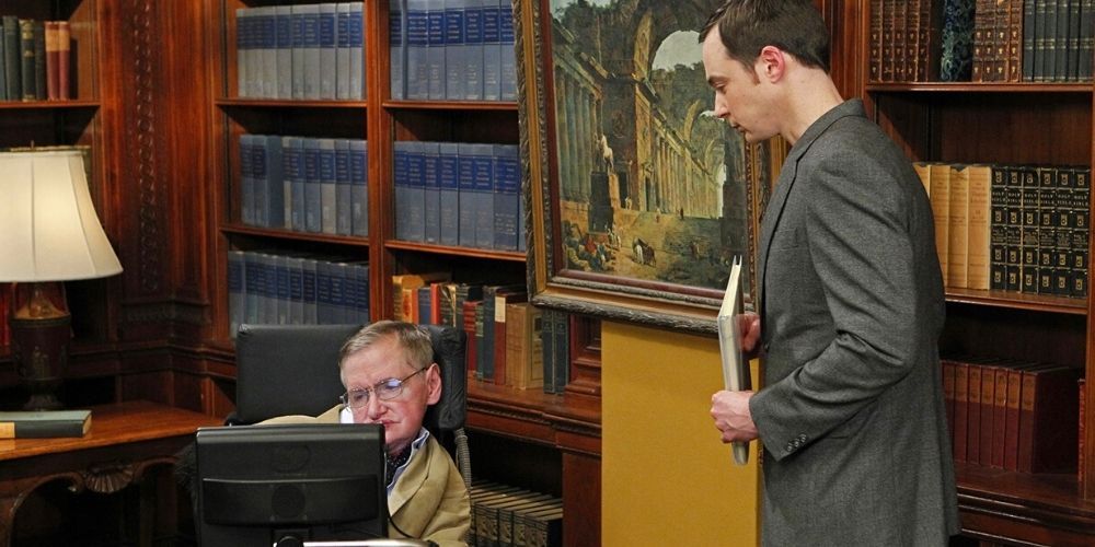 Sheldon talking to Stephen Hawking on The Big Bang Theory