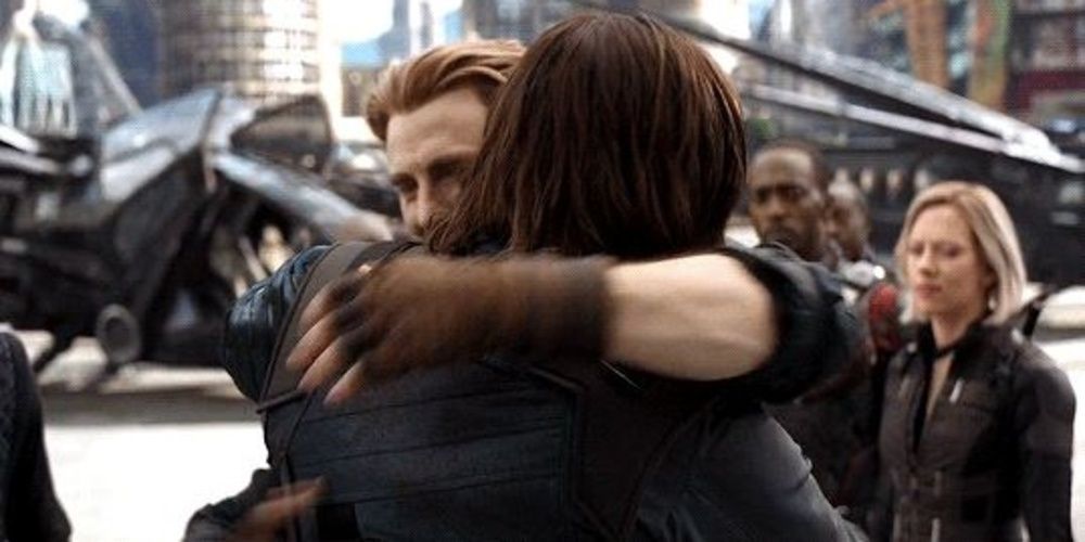 Steve and Bucky hug in Wakanda in Avengers: Infinity War 