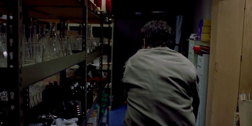 Walt steals lab equipment from the storage room