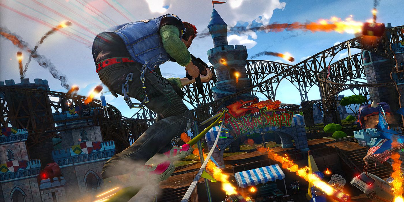 A player glides in Sunset Overdrive 
