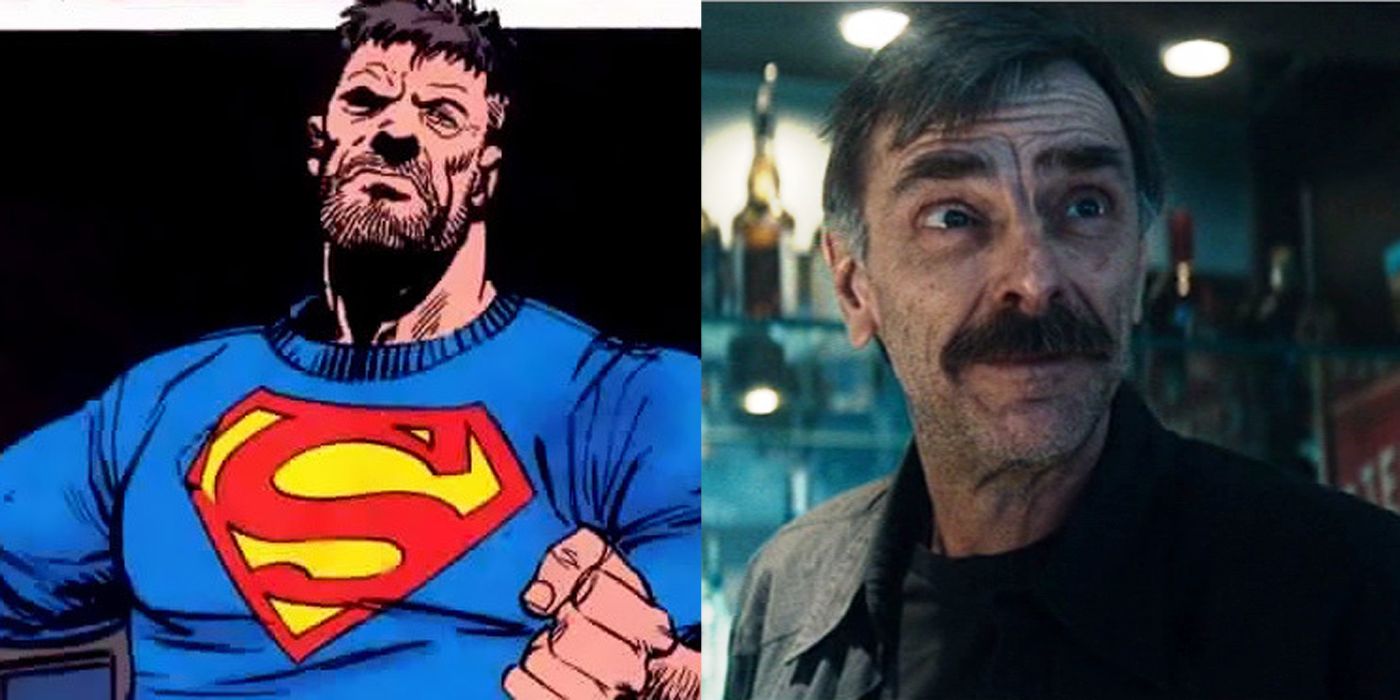 Bibbo wearing a Superman shirt, and how he appears in Man of Steel
