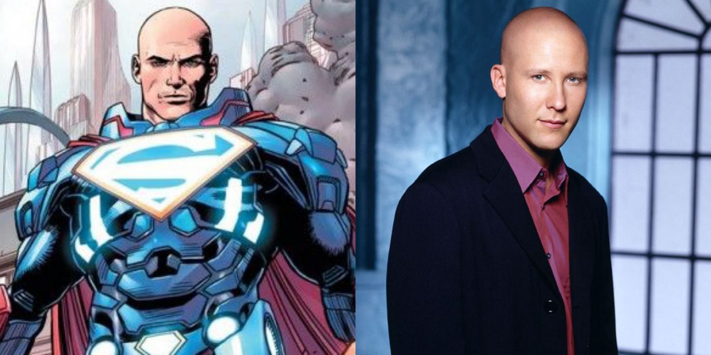 Lex Luthor in Superman-style armor, next to Lex from Smallville