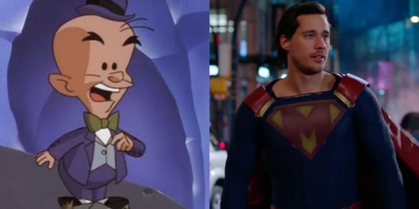 Mxyzptlk as he appears in Superman cartoon and Supergirl