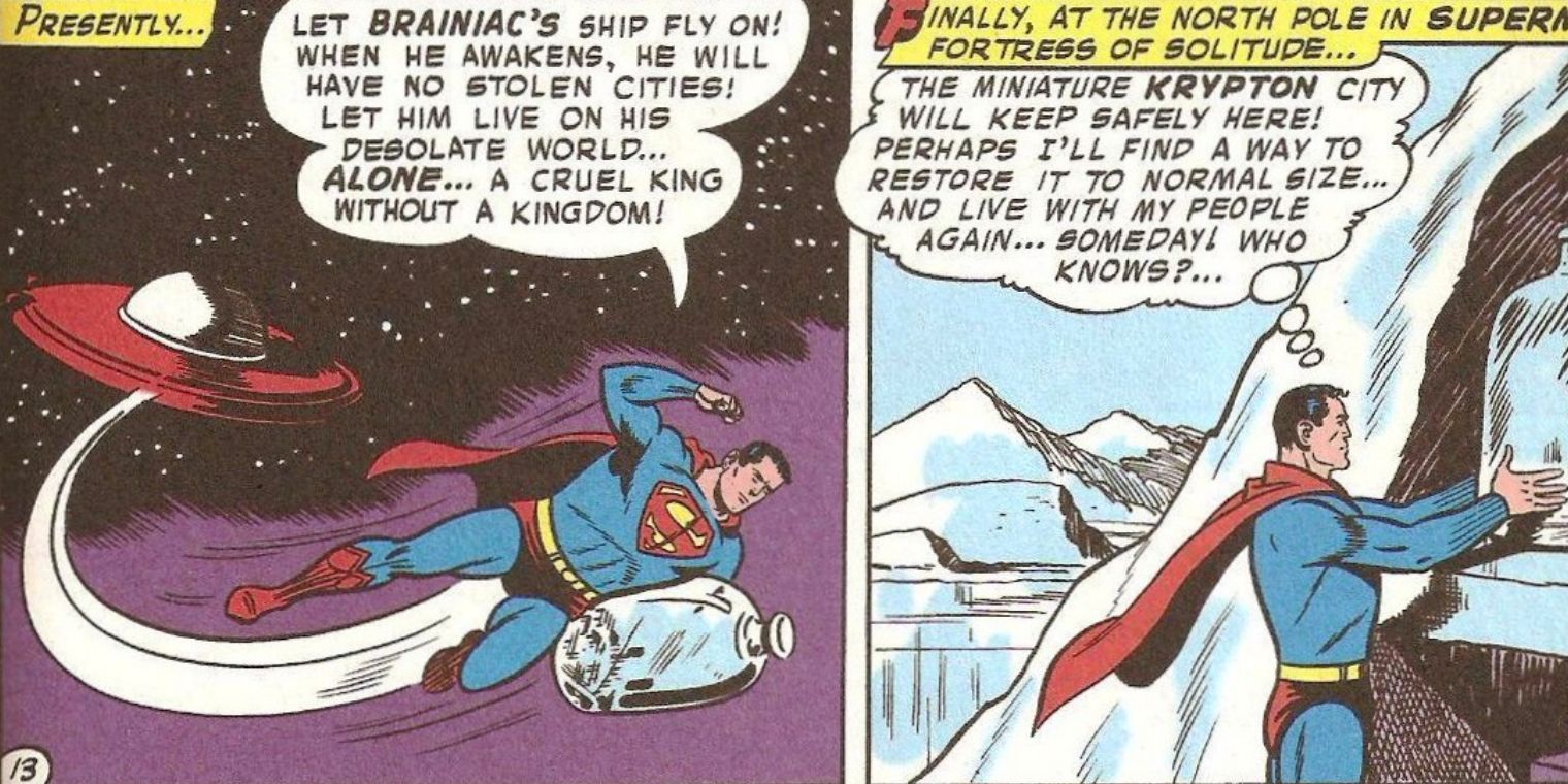 Superman brings the bottle city of Kandor to the Fortress of Solitude