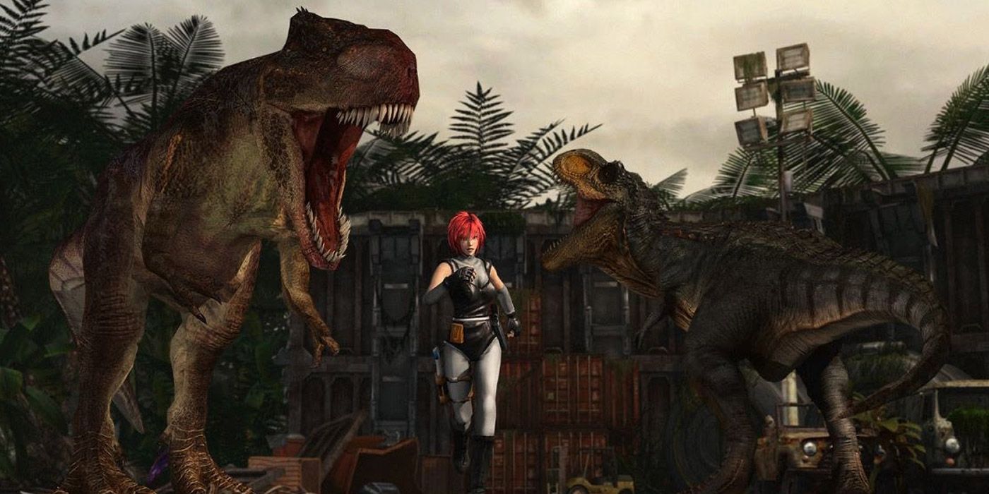 Regina is attacked by two T-Rexes in Dino Crisis 2