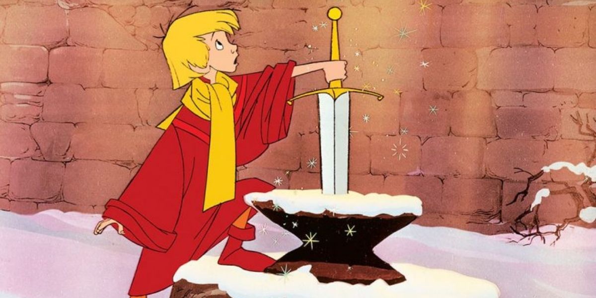Arthur puxando a espada da pedra