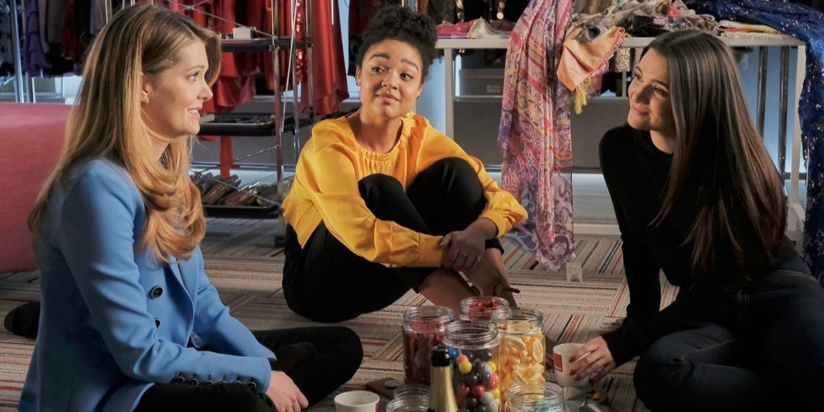 Sutton, Kat, and Jane talking in the fashion closet in The Bold Type