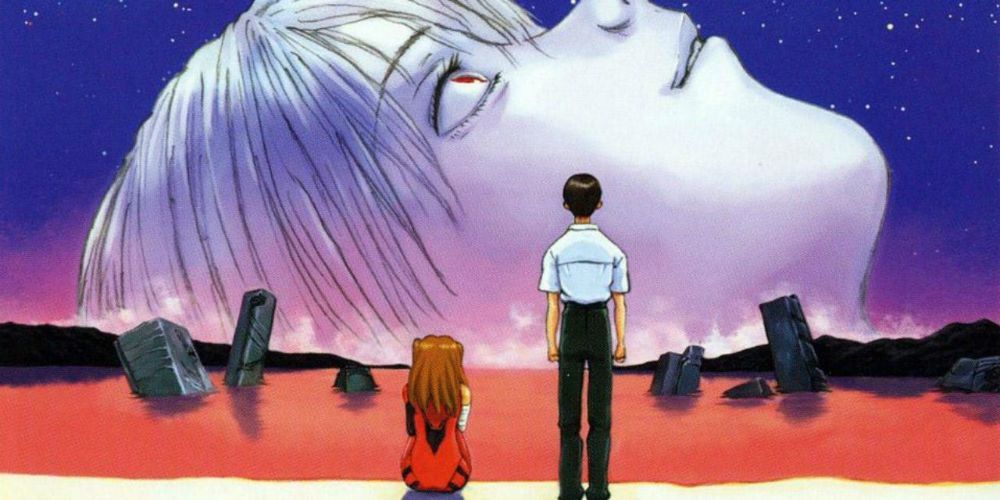 Shinji and Asuka staring off in the distance.