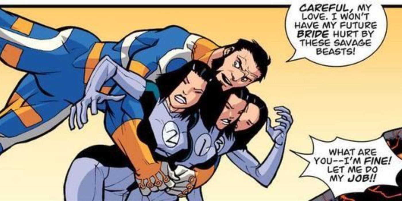 The Immortal carrying Dupli-Kate from Invincible comics