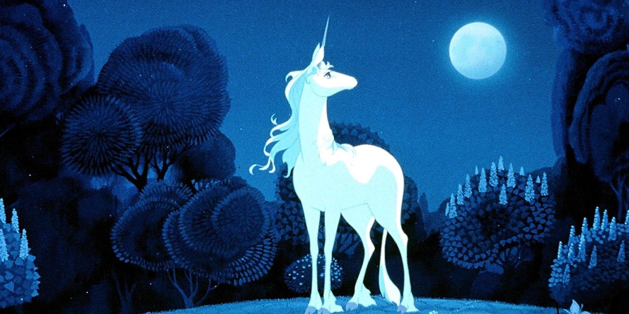 The Last Unicorn image of unicorn standing in front of moon