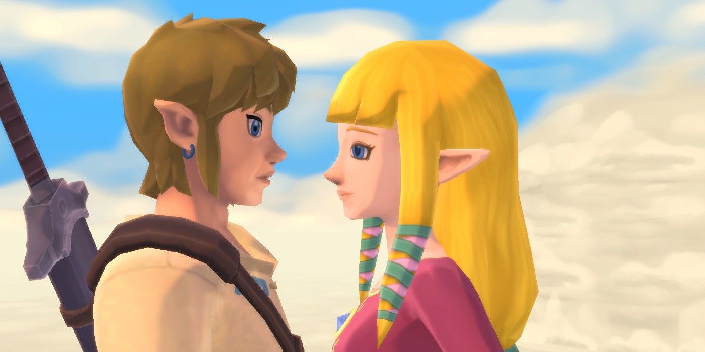 Link and Zelda staring into each other's eyes in Skyward Sword