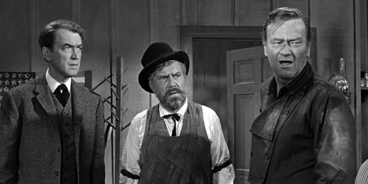James Stewart and John Wayne in The Man Who Shot Liberty Valance