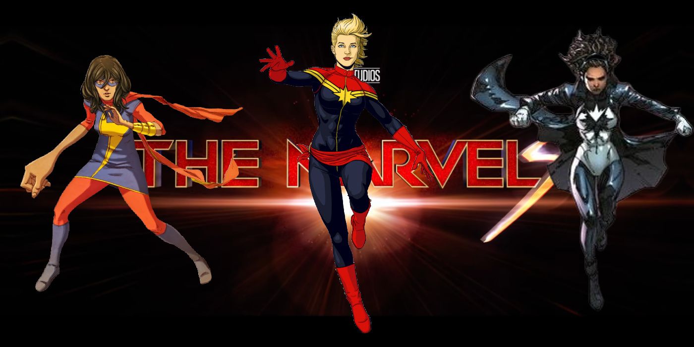 The Marvels logo with images of Captain Marvel, Ms. Marvel, and Spectrum from the comics