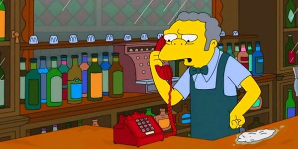 Moe answers the phone in The Simpsons