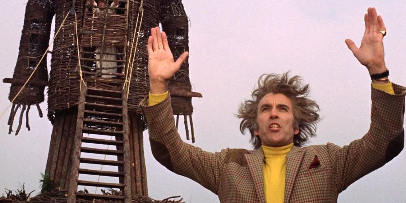 Lord Summerisle raising his arms in The Wicker Man