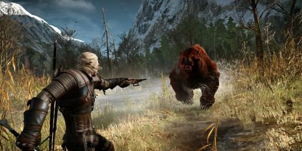 Geralt fights a bear