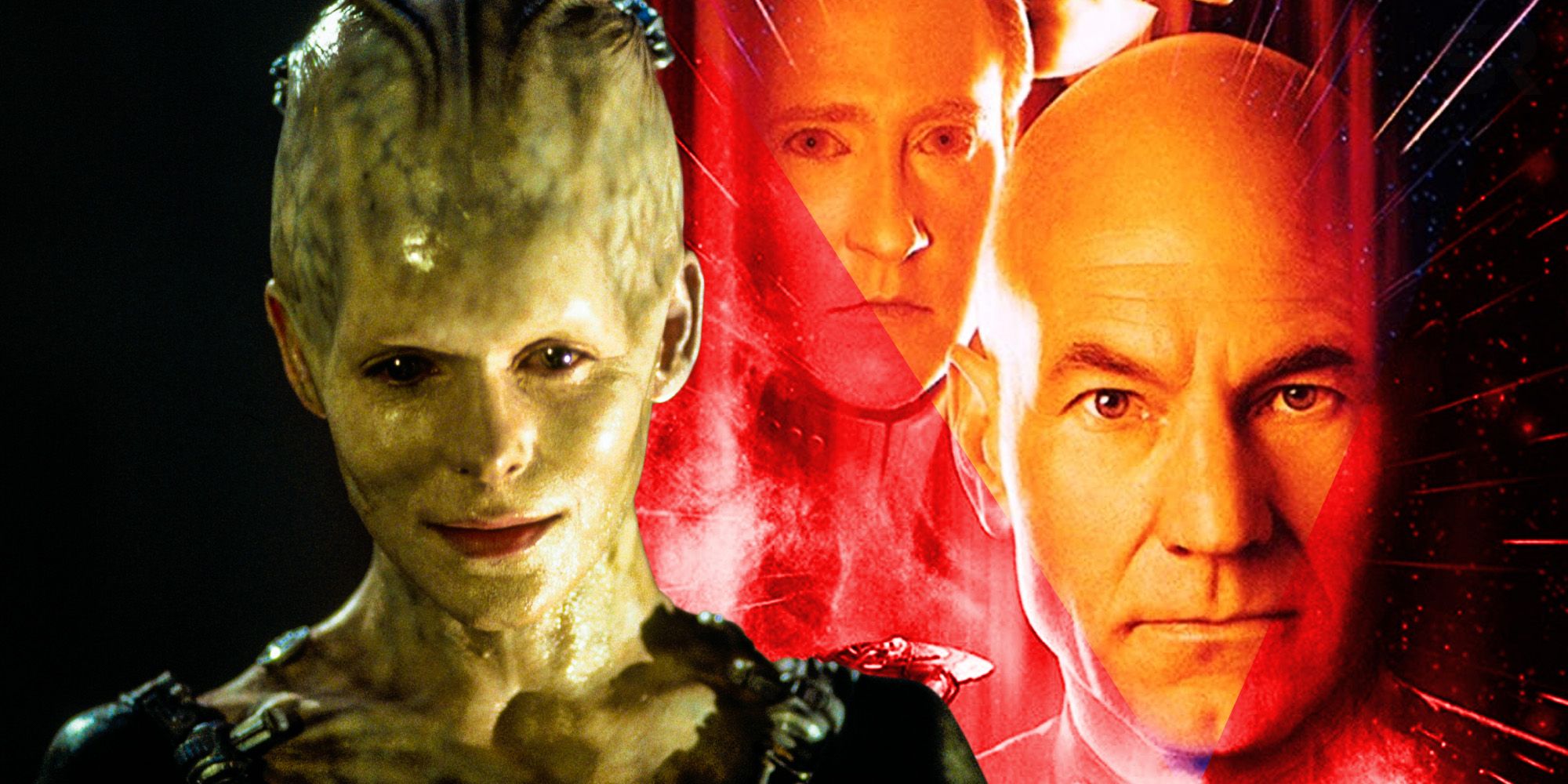 The Borg queen, Data and Captain Picard in Star trek First Contact